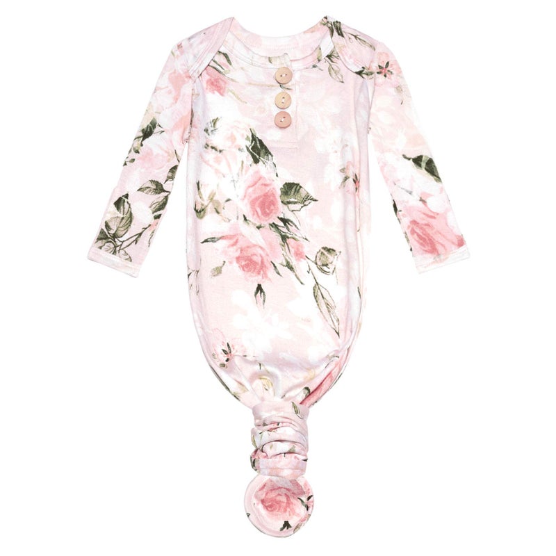 Posh Peanut Knotted Newborn Gown - Newborn Gowns For Girls 0-3 Months (Vintage Pink Rose, 0-3 Months) - Image 1